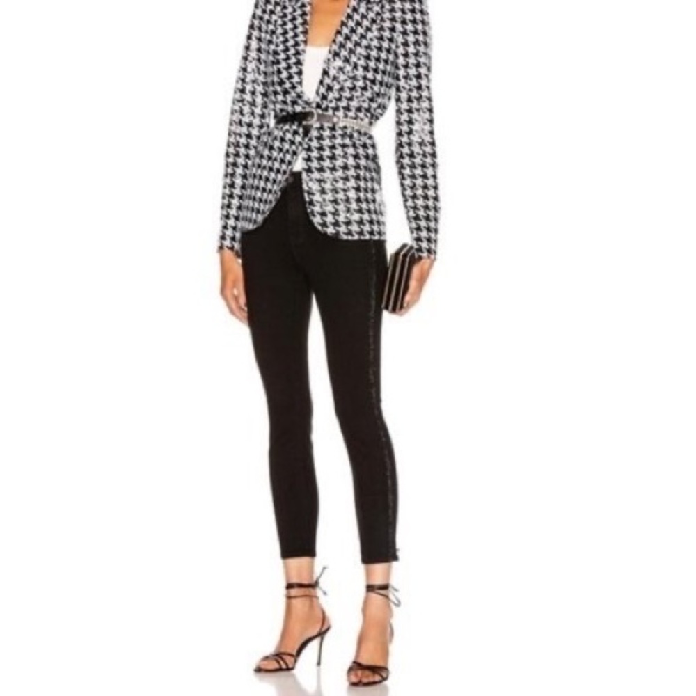 L'Agence Margot Tuxedo Stripe Crop Skinny Jeans In Noir Size 24